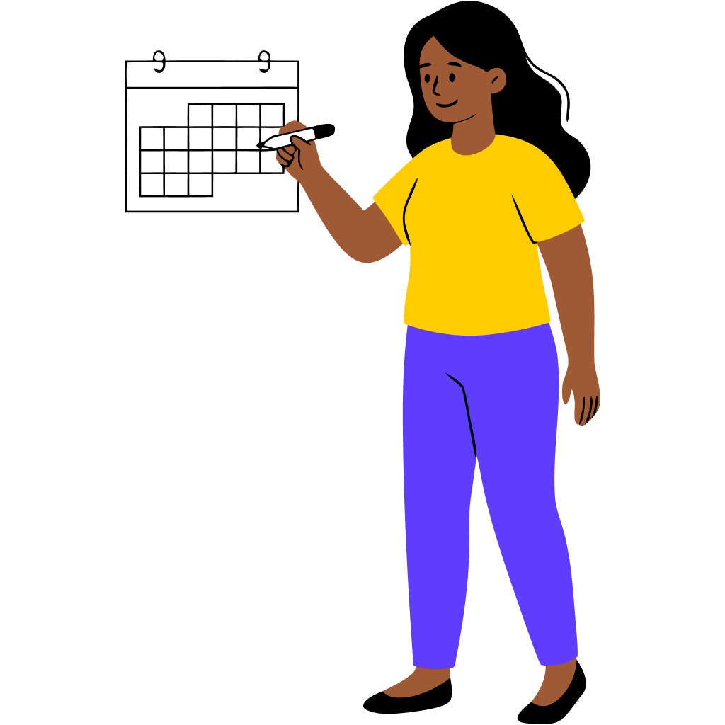 A woman marking her calendar.