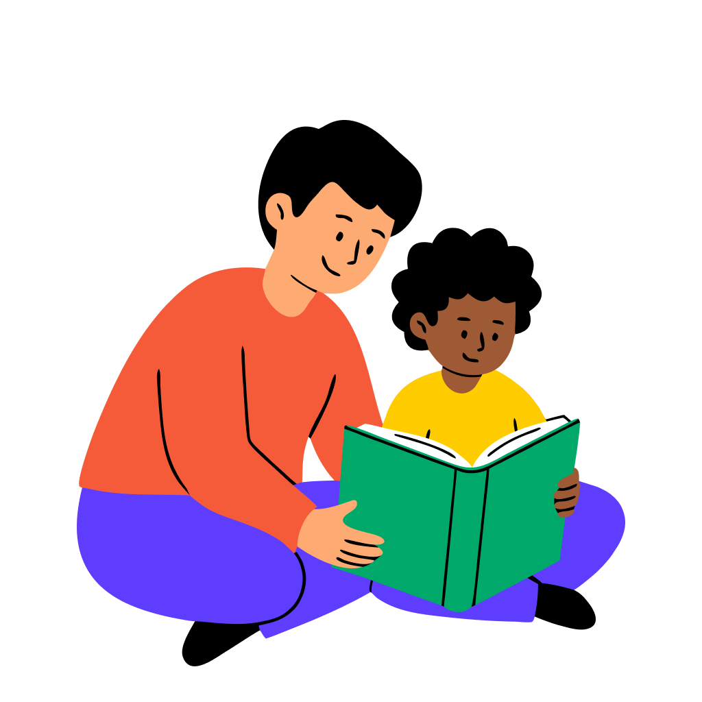 A parent and child reading together.